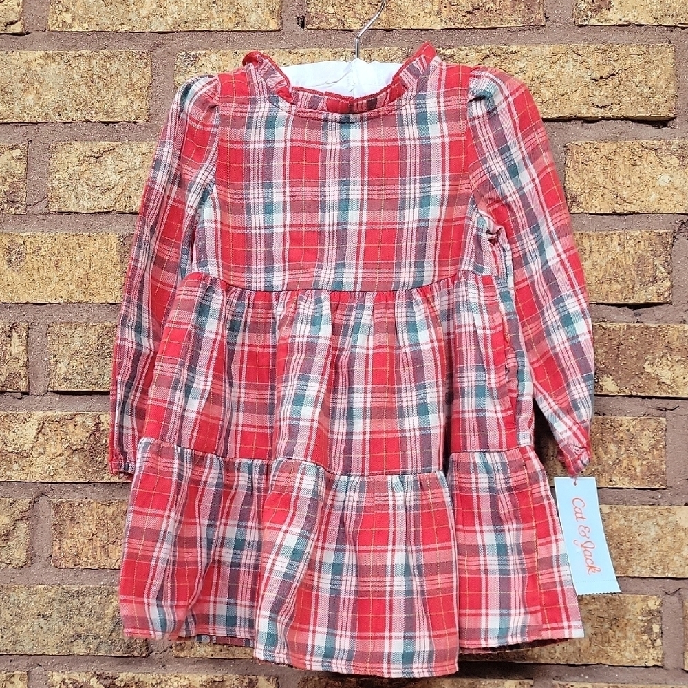 Cat & Jack Red and White Tiered Puff Sleeve Sundress SIZE 2T